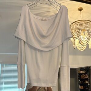 We The Free Off-the-Shoulder Ribbed Cowl Sweater in Cream